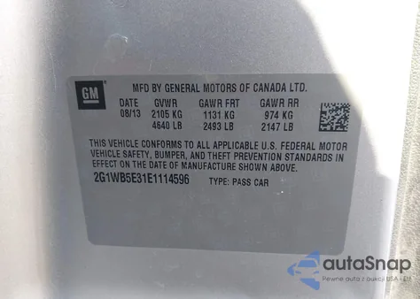 2014 Chevrolet Impala Limited Lt из США, поврежденный, VIN 2G1WB5E31E1114596